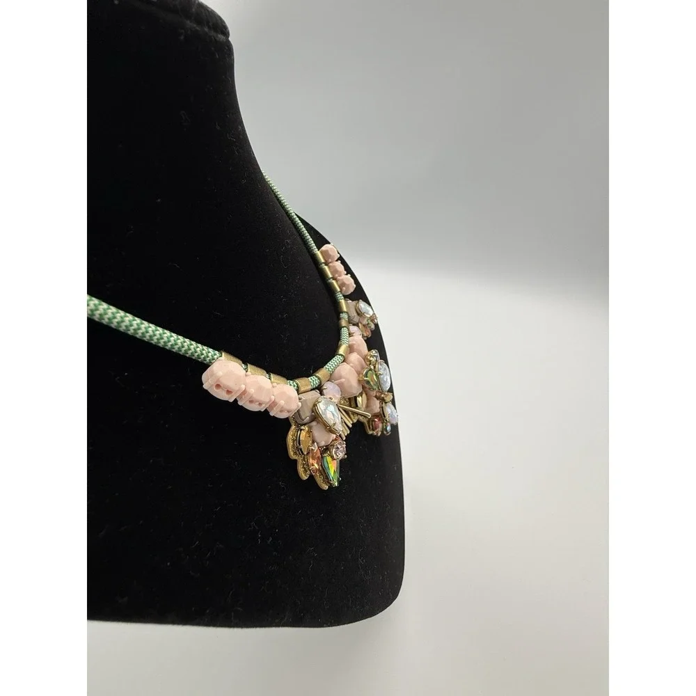 J.Crew Dragonfly Crystal Statement Necklace Multi-Color Light‎ Gold Ox Leather